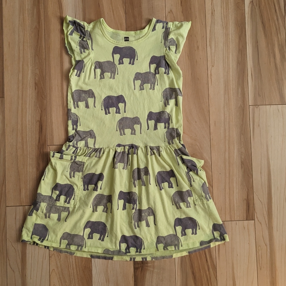 Tea Collection Yellow Cotton Elephant Dress SIZE 8